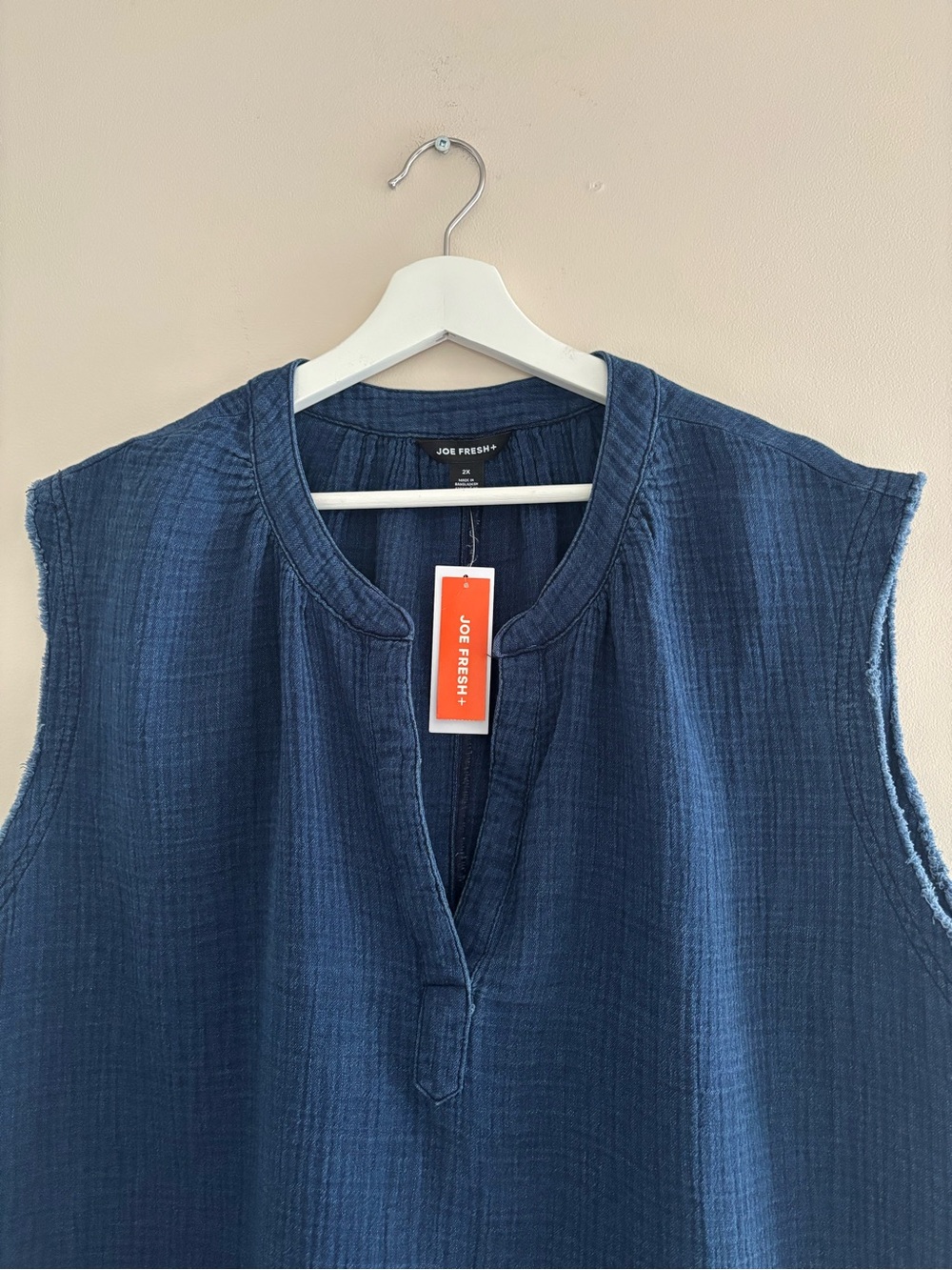 NWT Joe Fresh Women’s Size 2X Dark Blue V-Neck Tank 100% Cotton Casual Top - Picture 4 of 16